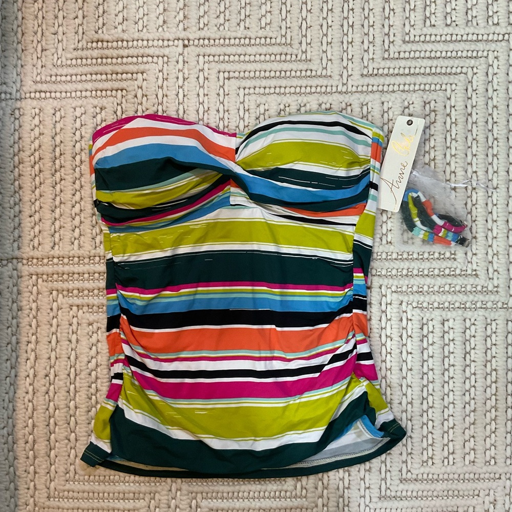 Anne Cole Bandeau Tankini Swim Top | Rainbow Stripe | Size M